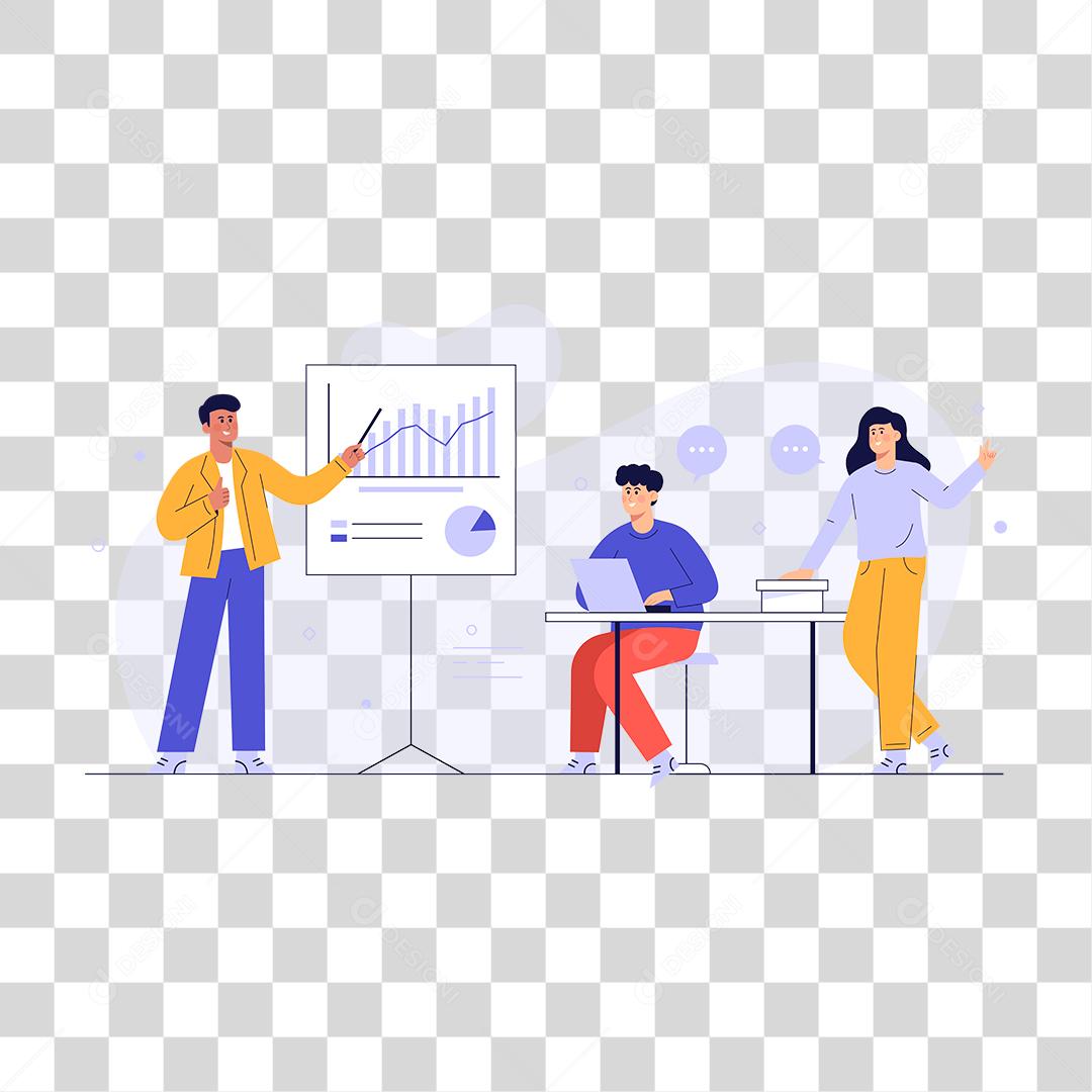 Desenho de pessoas trabalhando sobre empresa