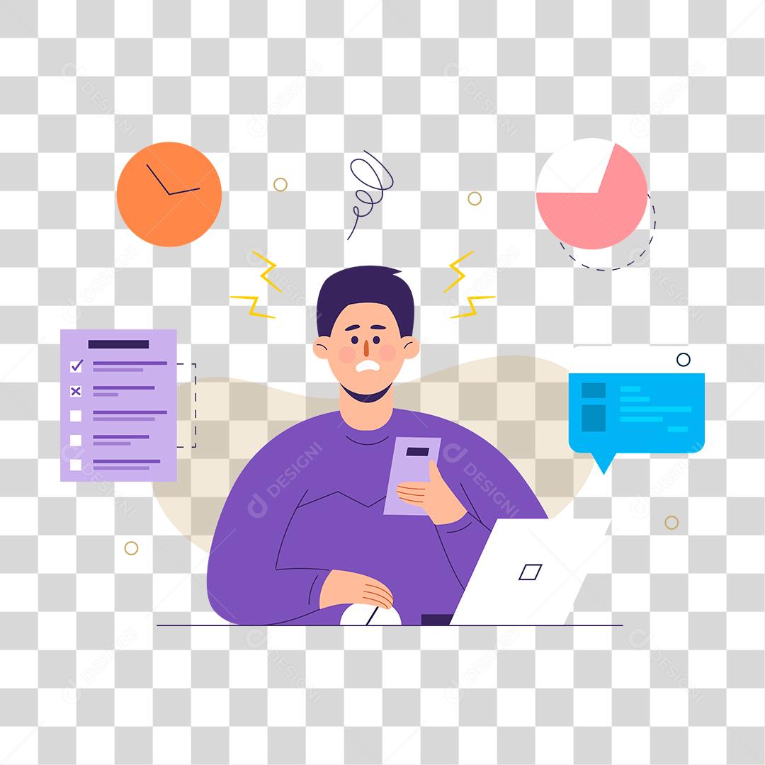 Desenho de homem mexendo em seu notebook