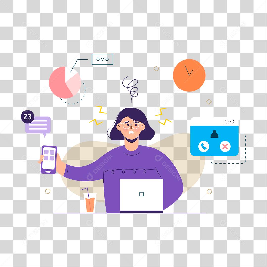 Desenho de mulher usando seu celular