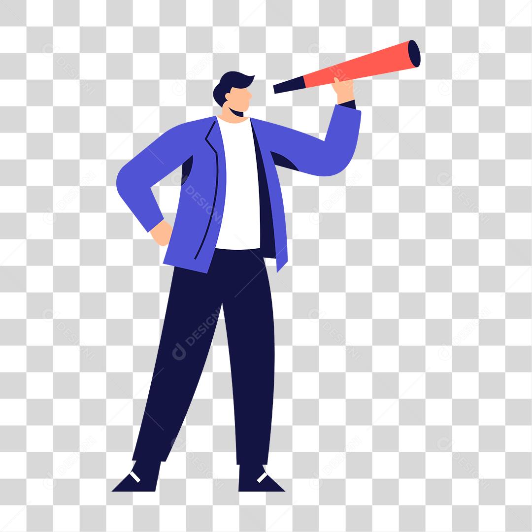 Desenho de homem segurando telescópio