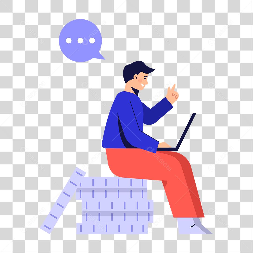 Desenho de homem usando laptop notebook mensagens