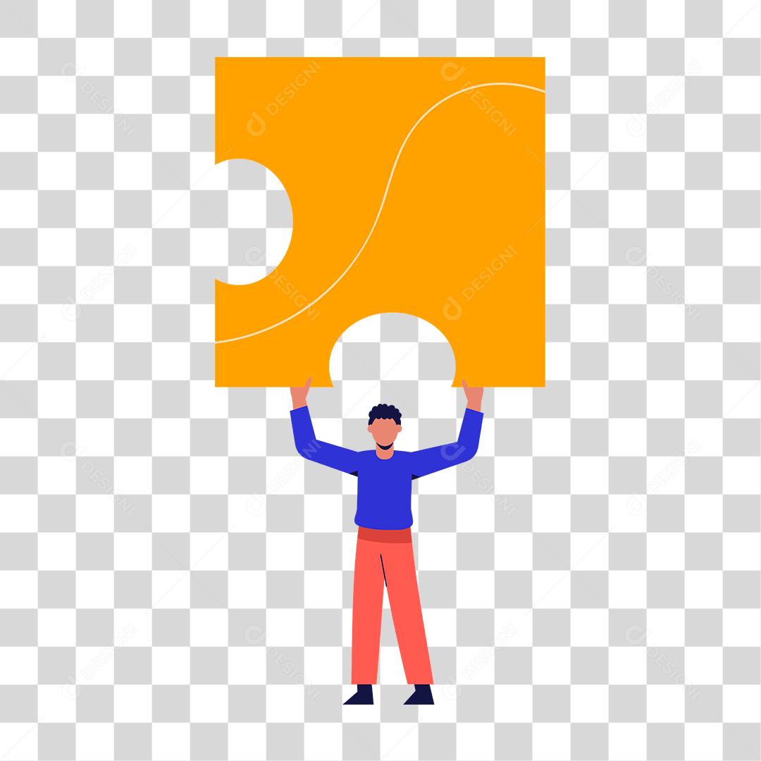 Desenho de homem empurrando peça de quebra cabeça