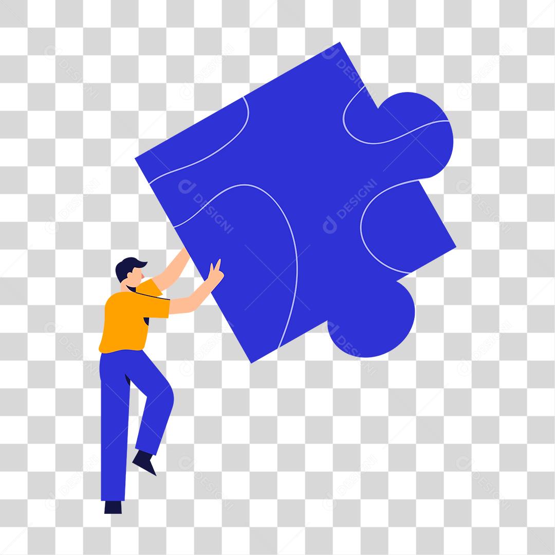 Desenho de homem empurrando peça de quebra cabeça