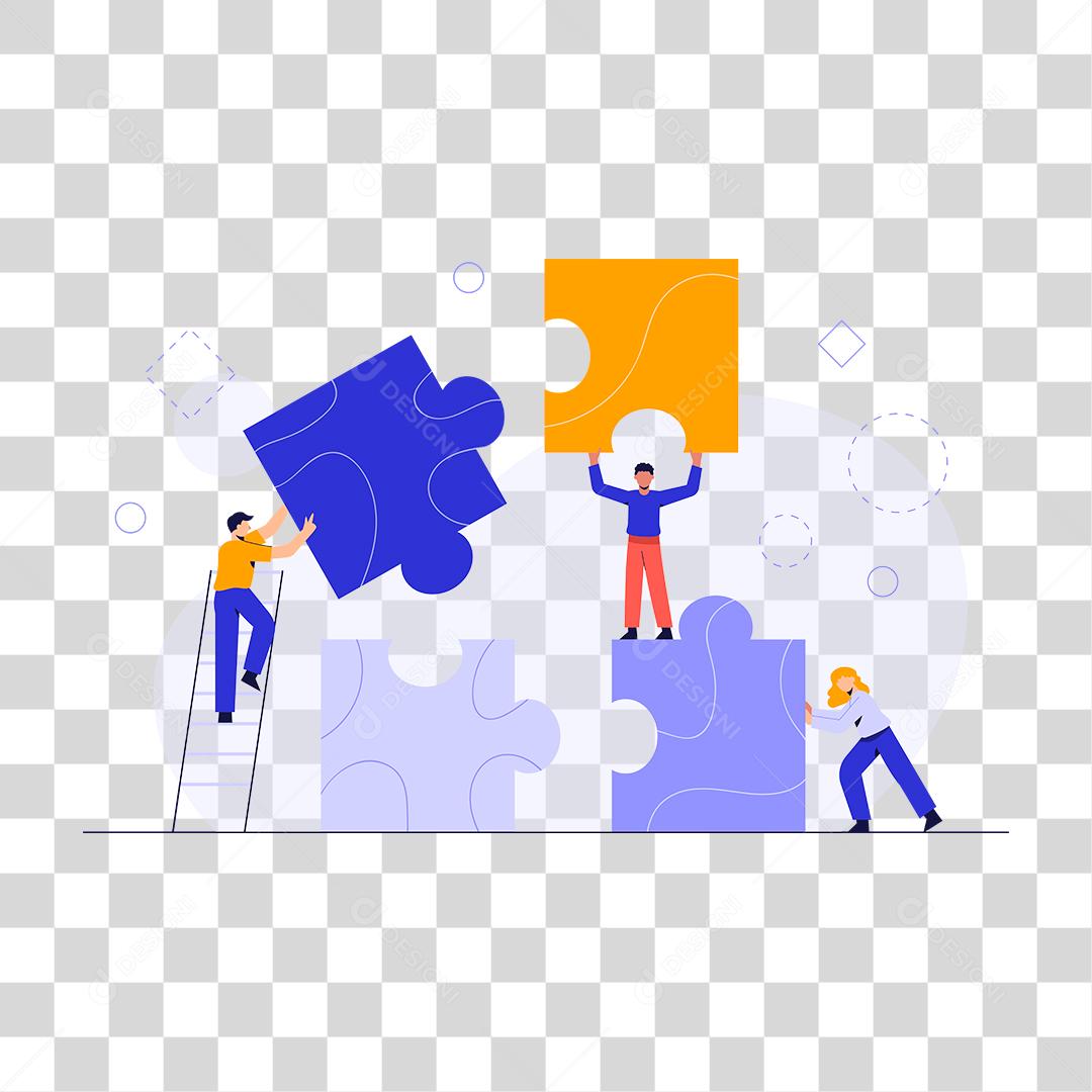Desenho de pessoas empurrando peça de quebra cabeça