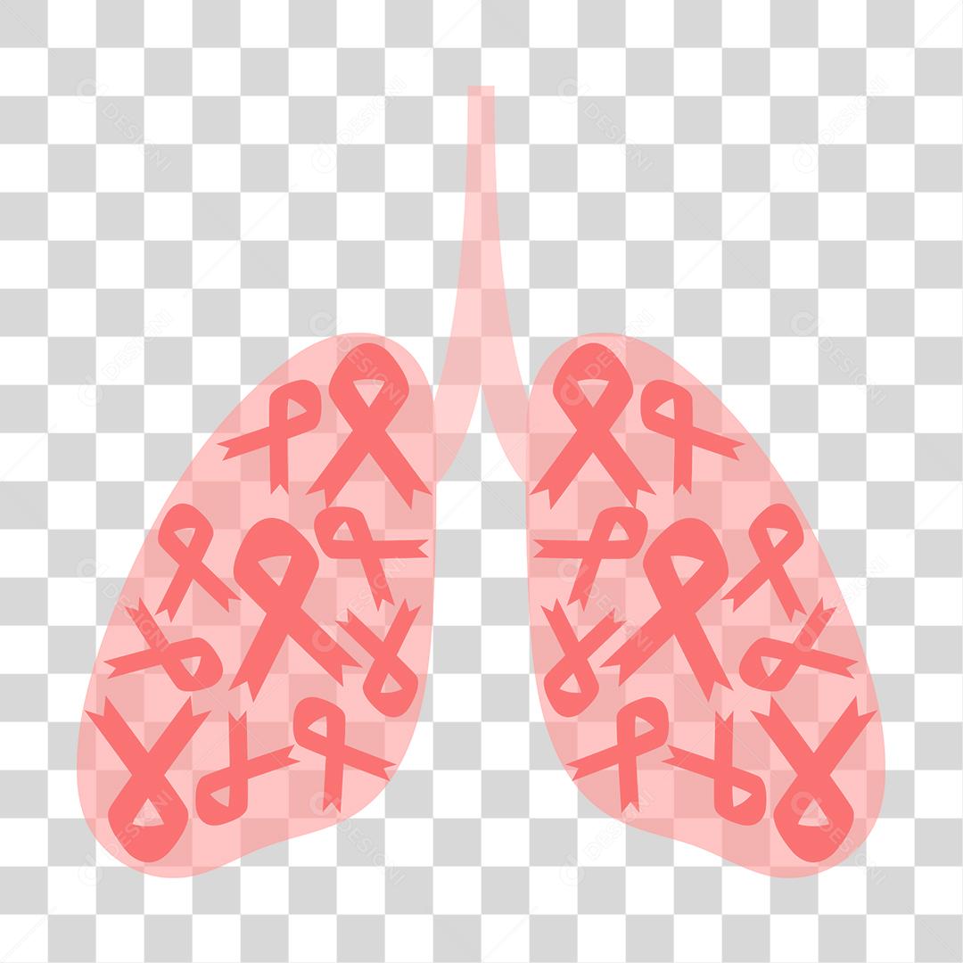 Desenho de pulmão com laços rosas