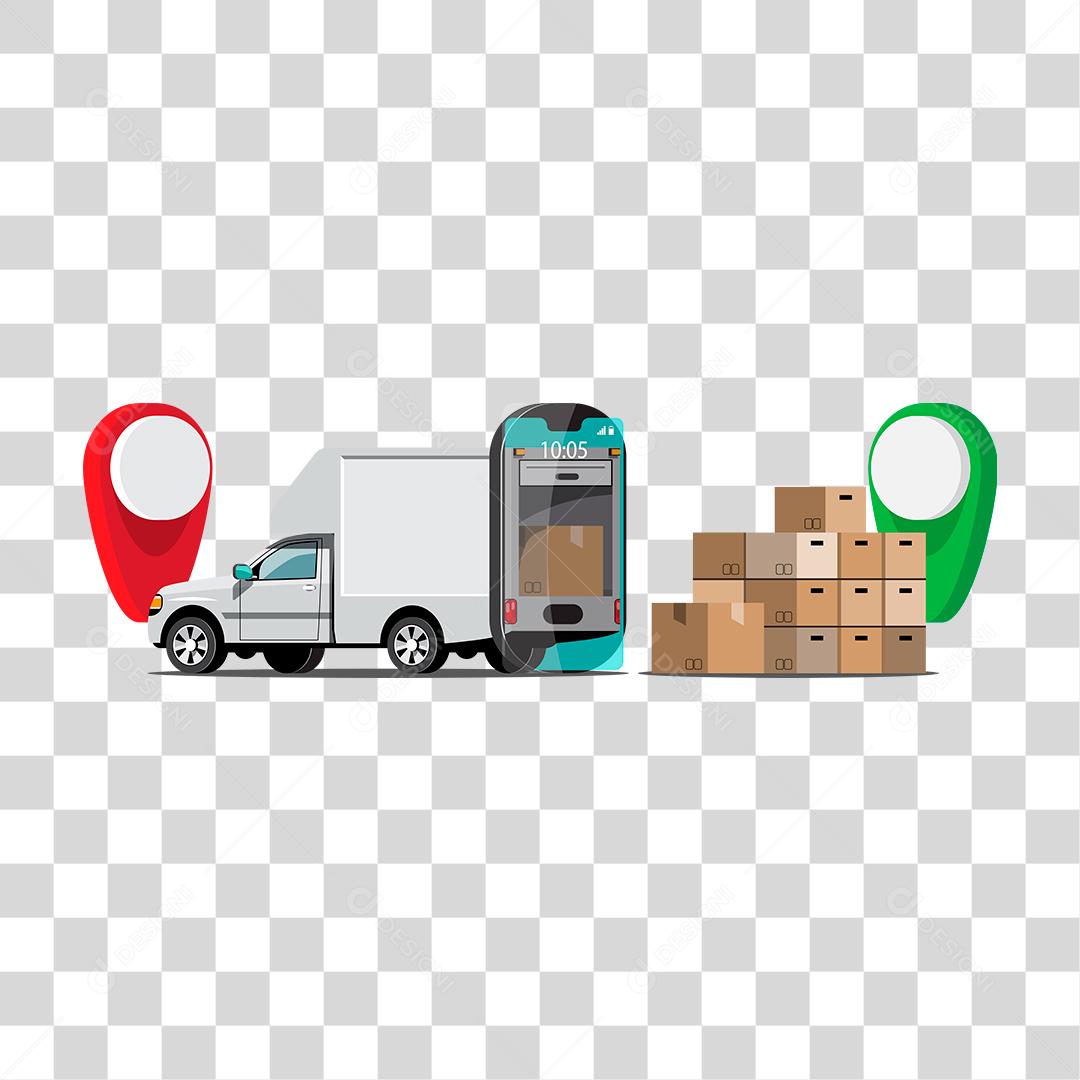 Desenho de carro fazendo entregas caixas correios