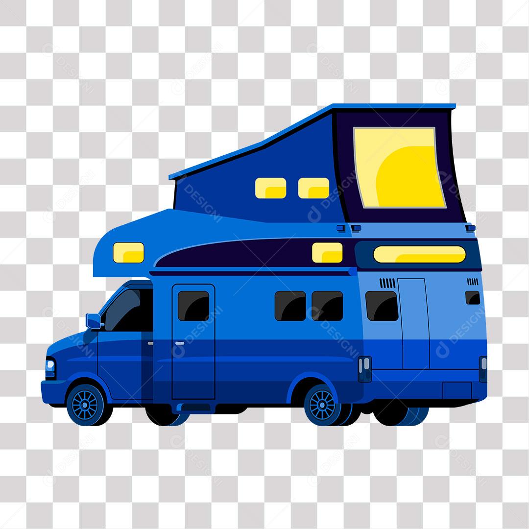 desenho de trailer de família parado a noite com luzes acesas