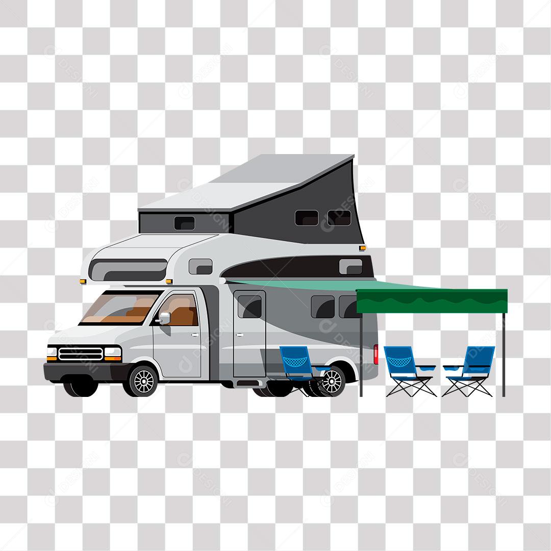 desenho de trailer parado e montado para descansar