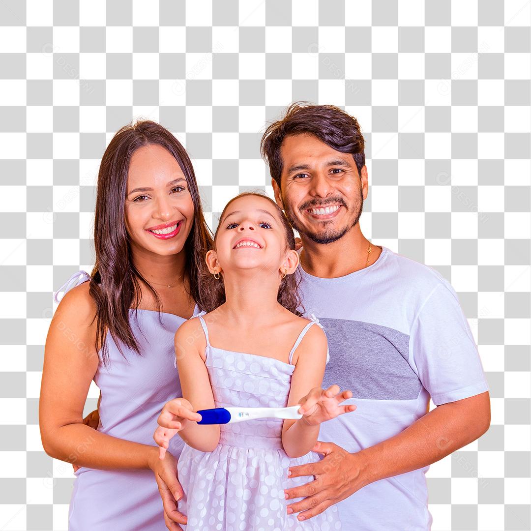 Futura irmã mais velha segurando um teste de gravidez positivo com ela os futuros papais