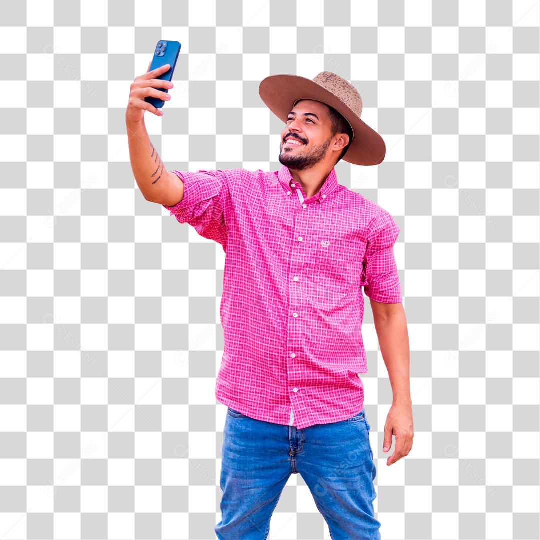 Homem agricultor segurando um smartphone