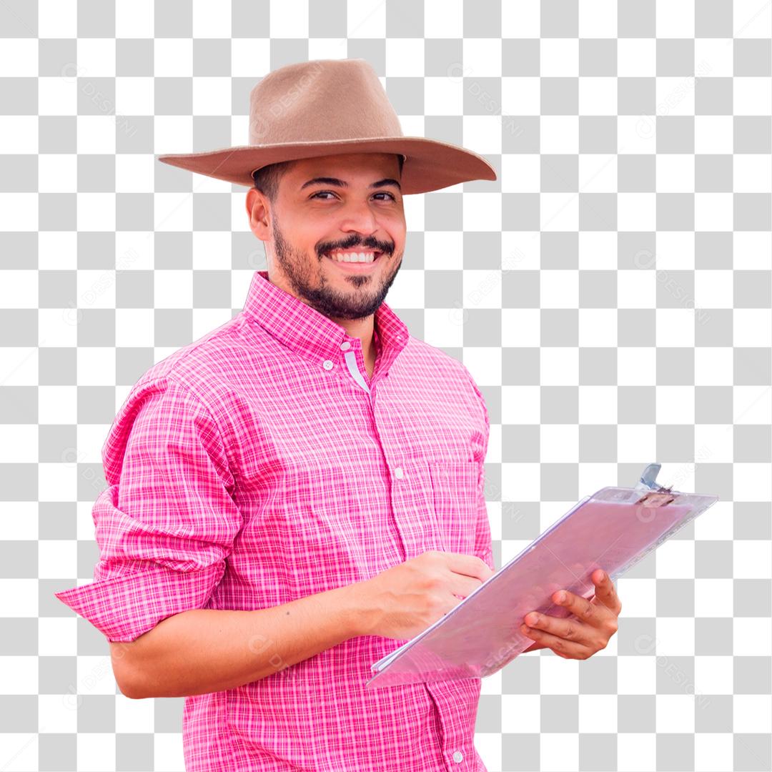 Homem agricultor segurando uma prancheta