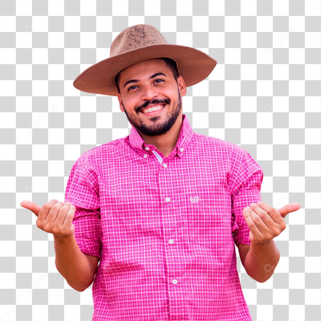 Homem jovem agricultor fazendo sinais com as mãos