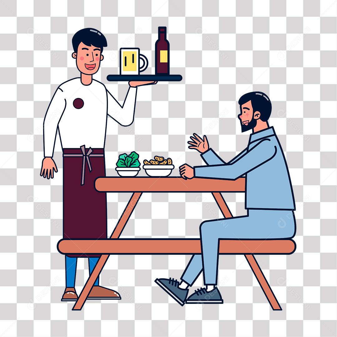 desenho de garçom atendendo,cliente