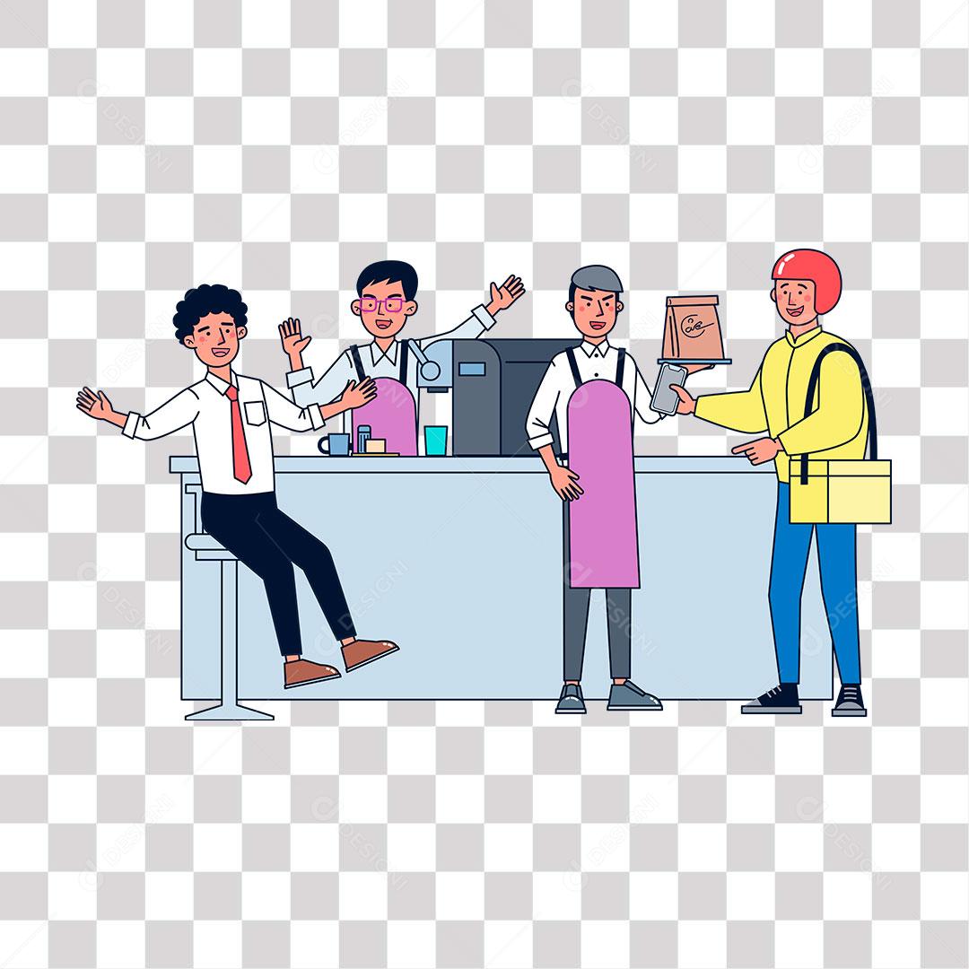 desenho de lanchonete cheia de pessoas