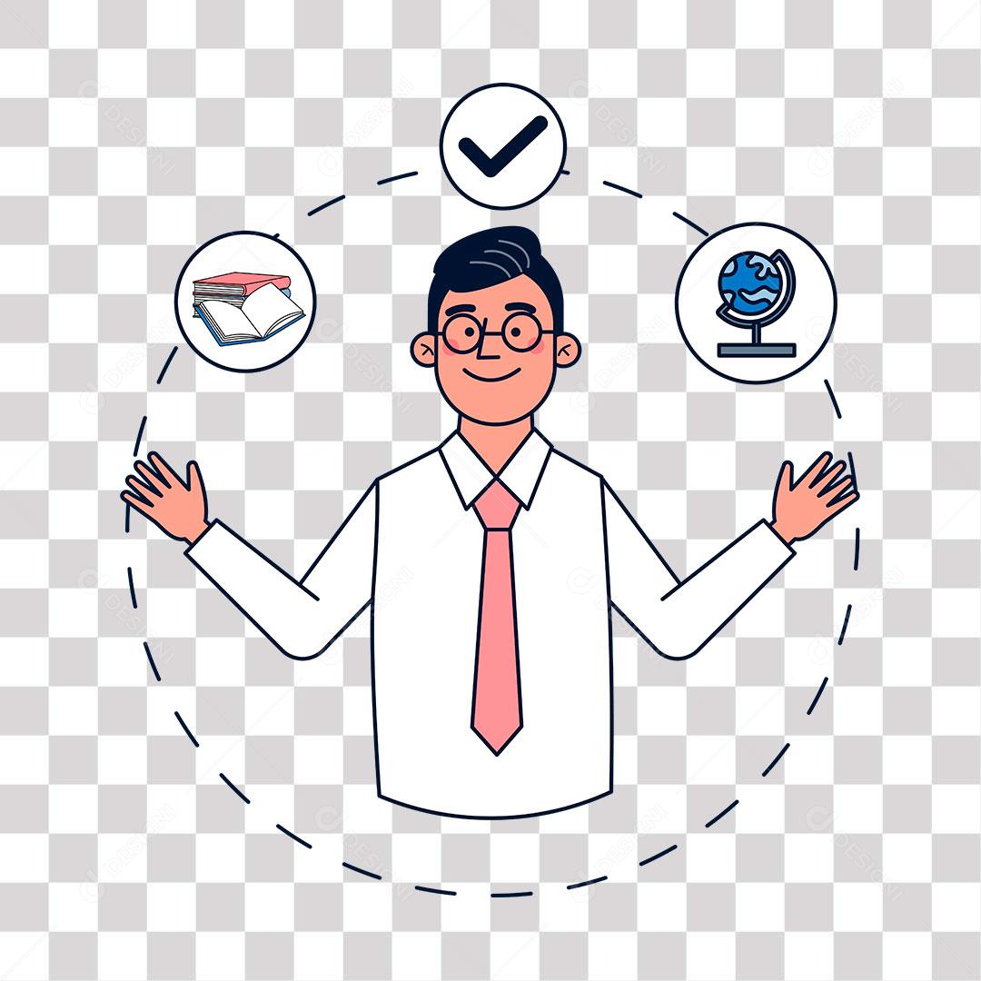 desenho de professo com  suas funções sobre sua volta