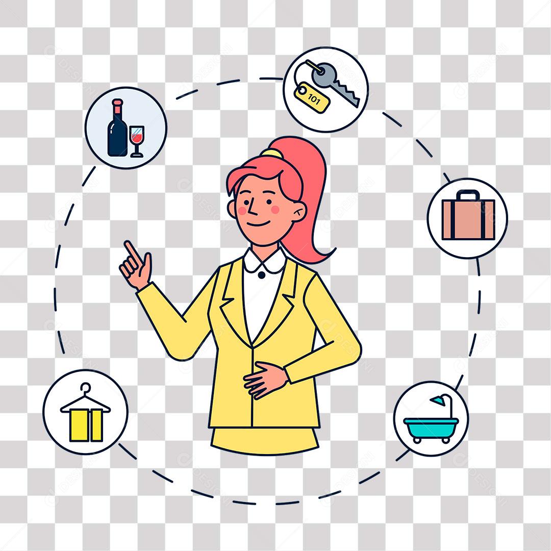 desenho de mulher a tendente de hotel