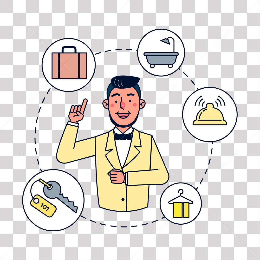 desenho de  a  tendente de hotel porteiro