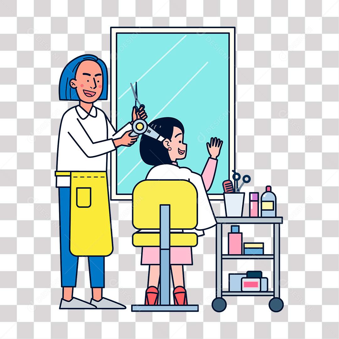 desenho de cabeleireira trabalhando com cliente  corte de cabelo