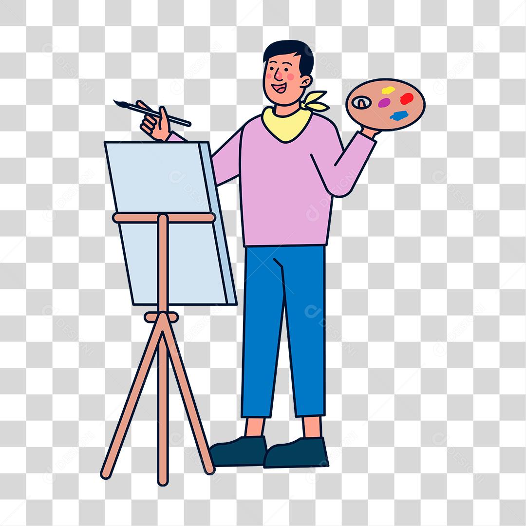 Desenho de homem fazendo arte sobre folha quadro