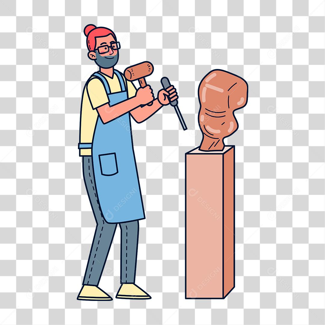 Desenho de homem fazendo esculturas estatua