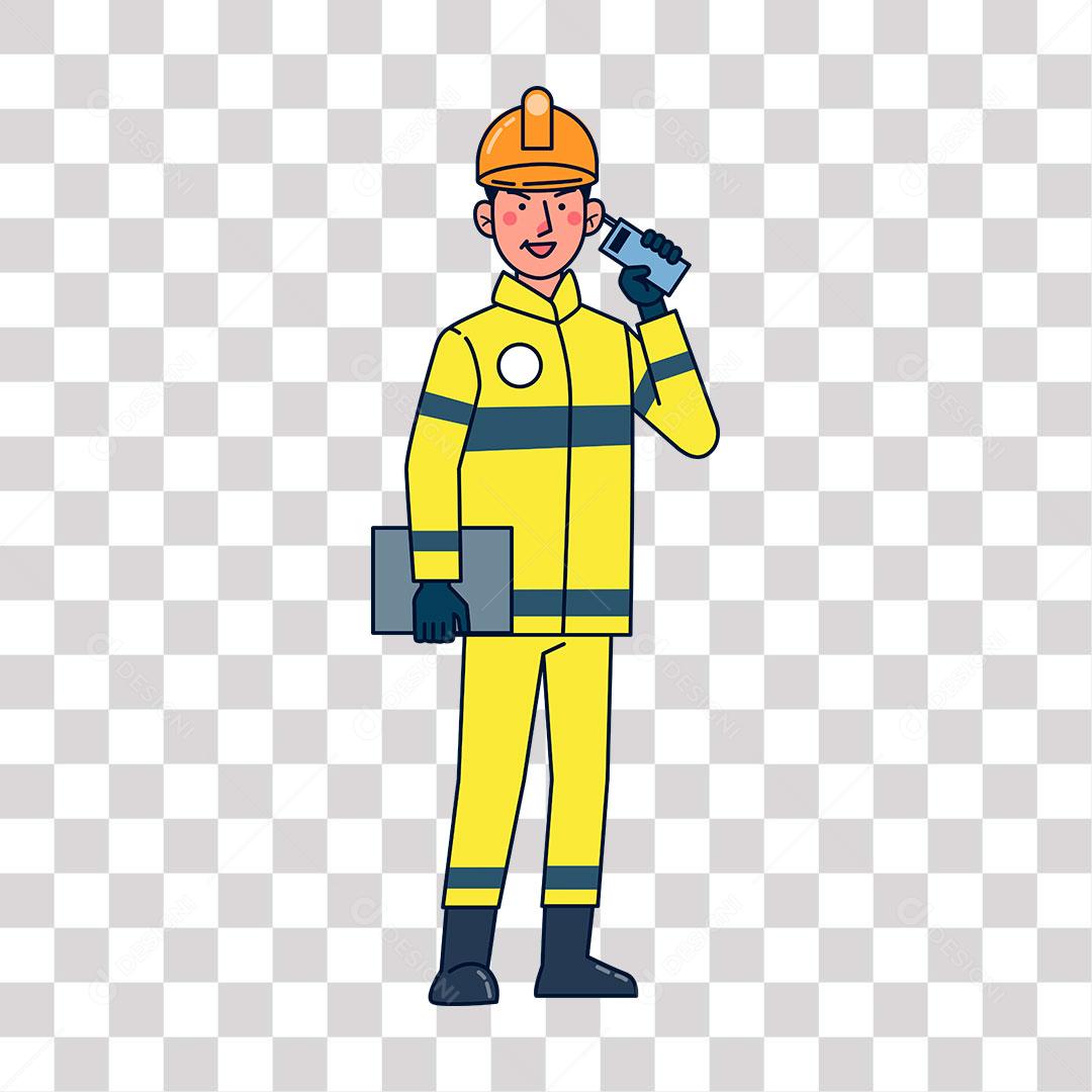 desenho de técnico com radio e planilha nas mãos