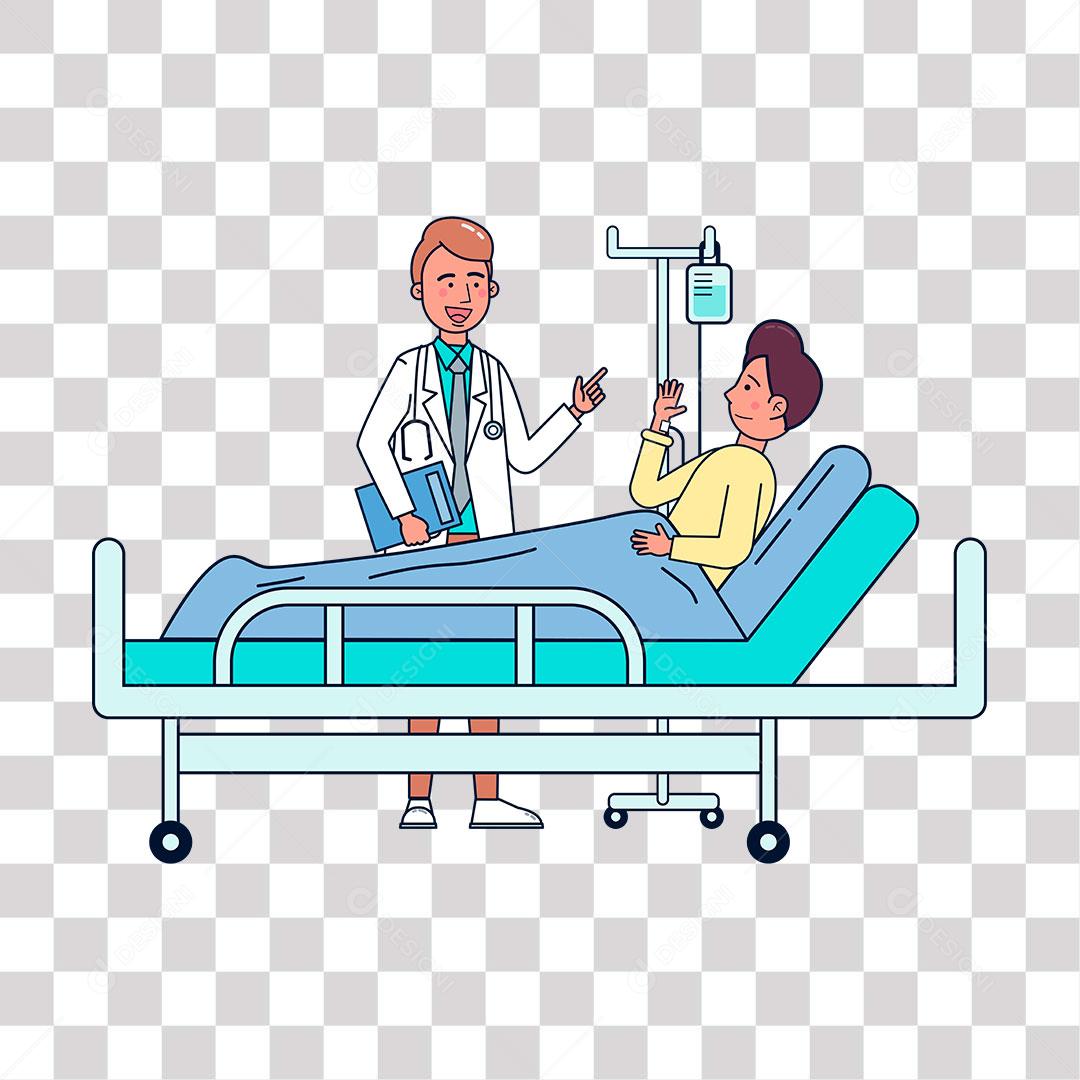 desenho de doutor fazendo exames em paciente na cama