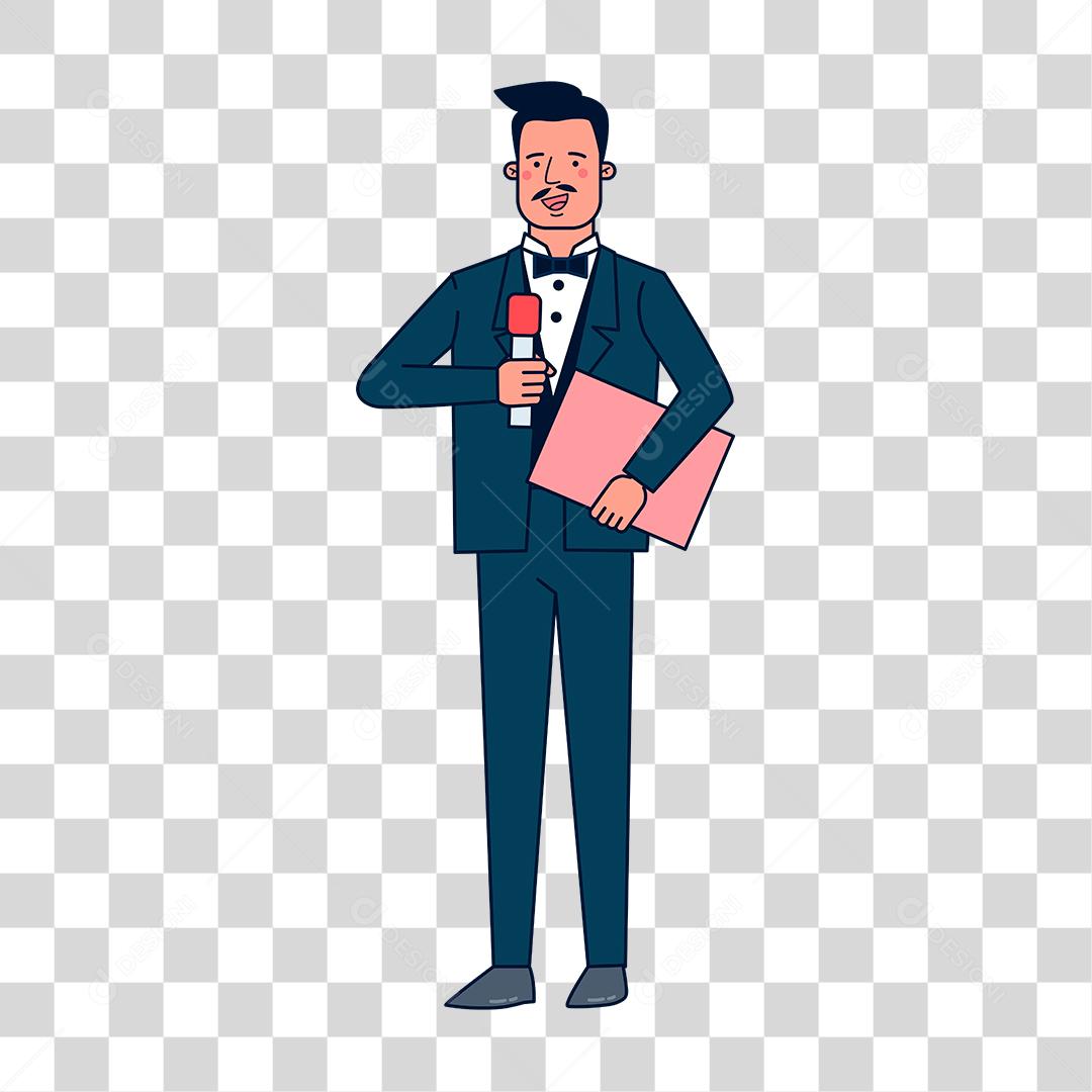 Desenho de homem apresentador de tv