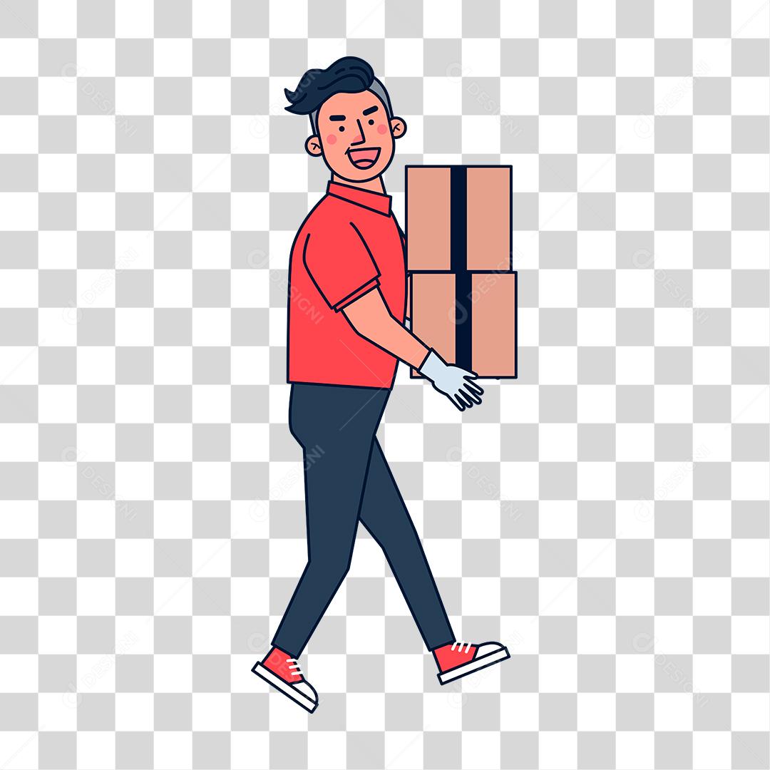 Desenho de homem entregando caixas correios
