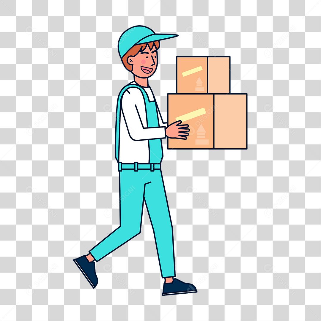 Desenho de homem entregando caixas correios