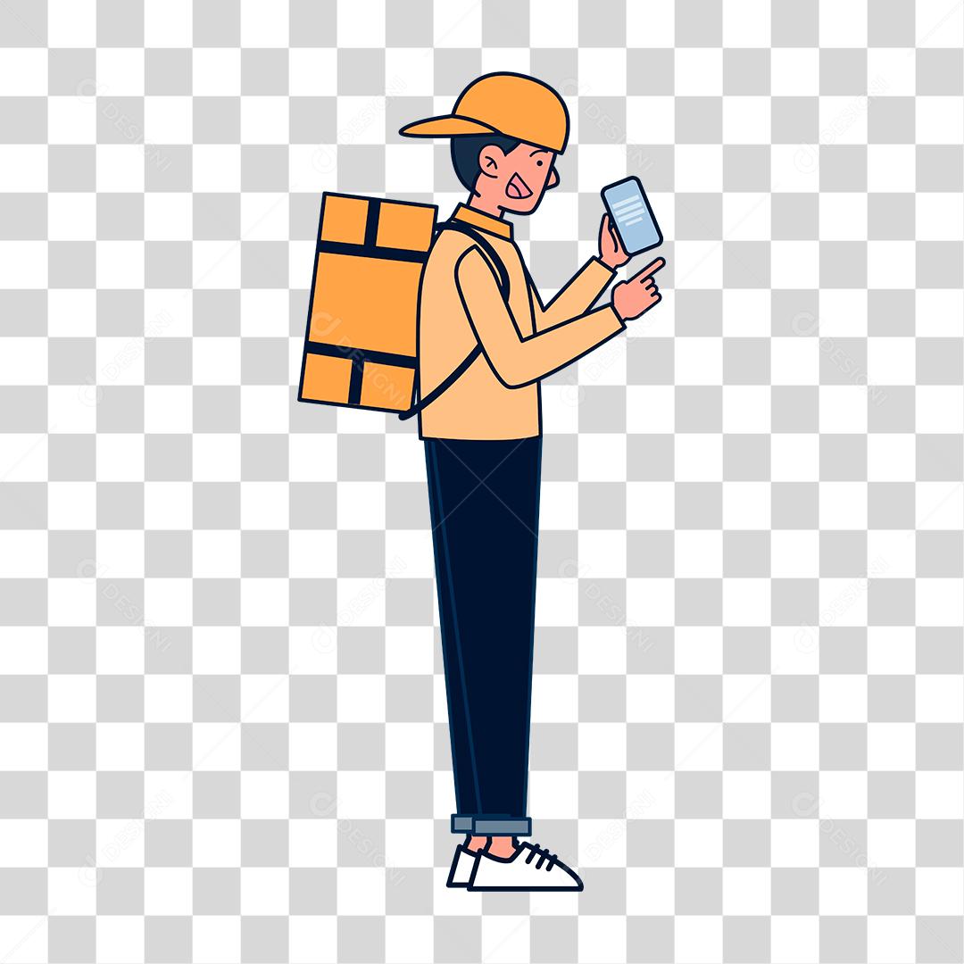 Desenho de motoboy entregando comida para pessoas cliente