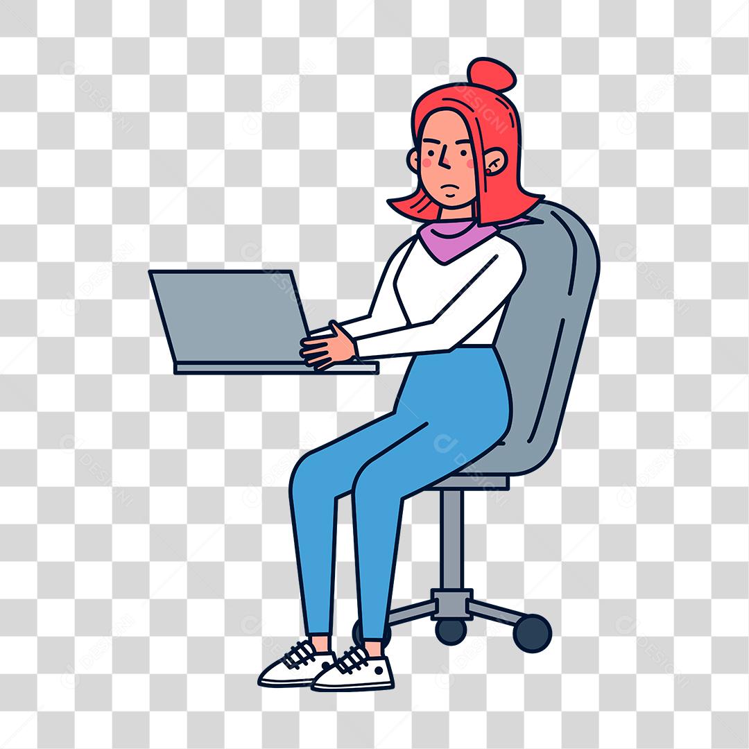 Desenho de mulher usando notebook