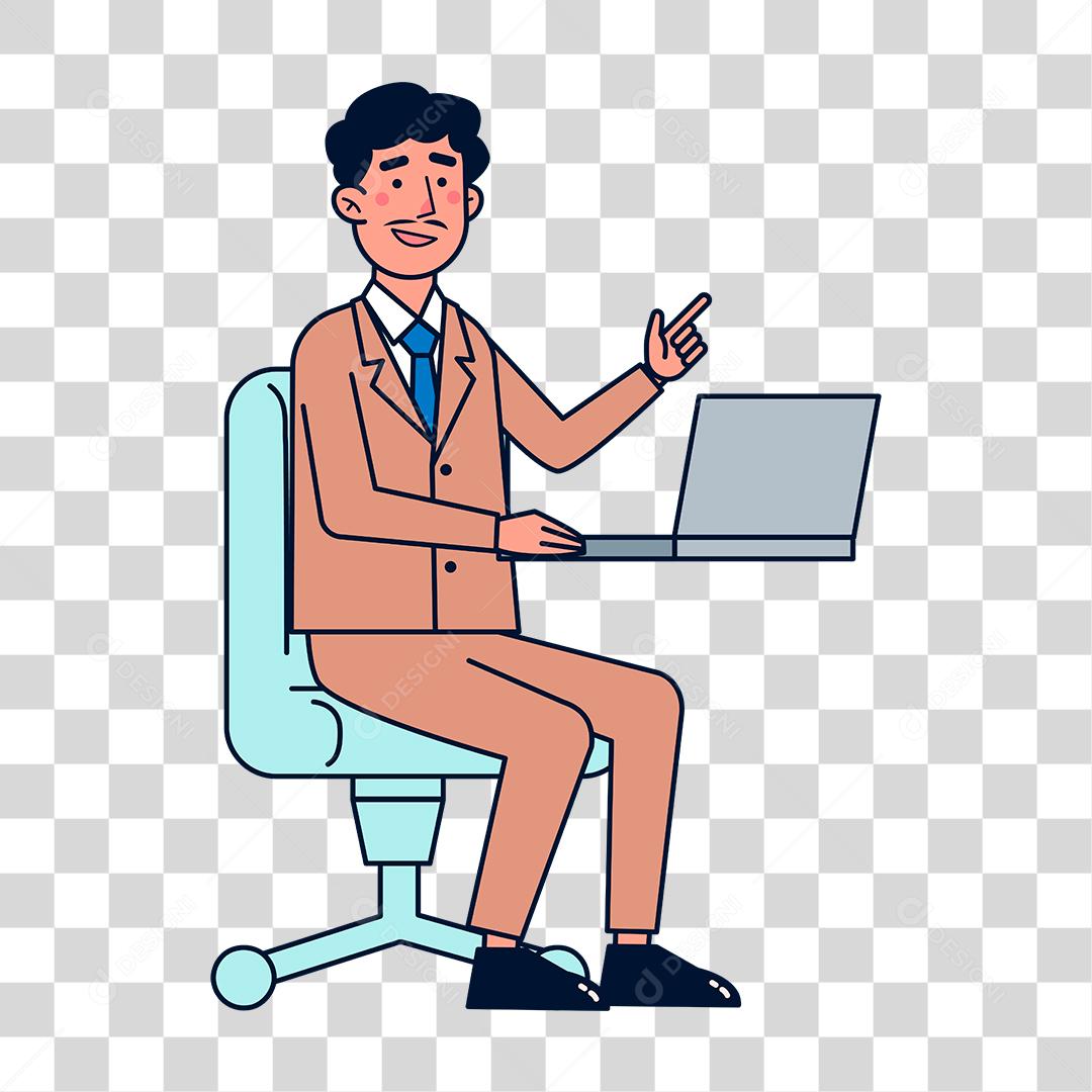 Desenho de homem usando notebook