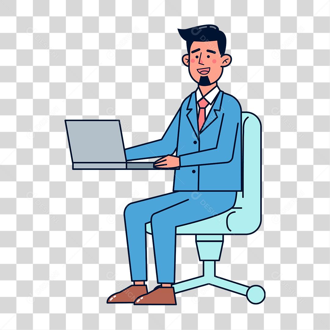 Desenho de homem usando notebook