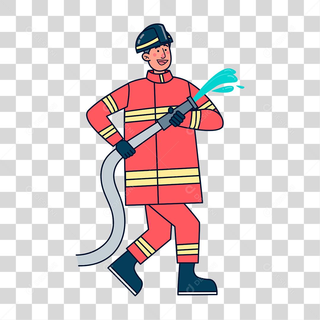 Desenho de bombeiro concluindo seu trabalho
