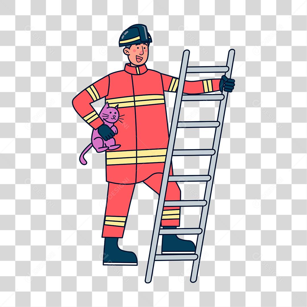 Desenho de bombeiro concluindo seu trabalho