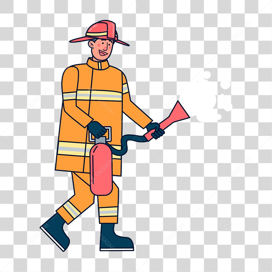 Desenho de bombeiro concluindo seu trabalho