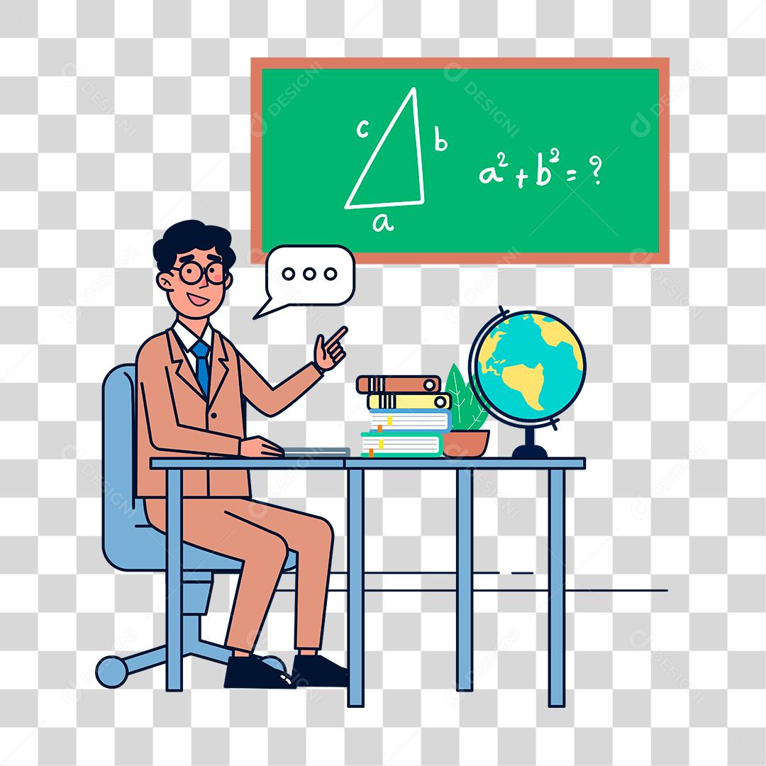 Desenho de homem professor explicando a matéria