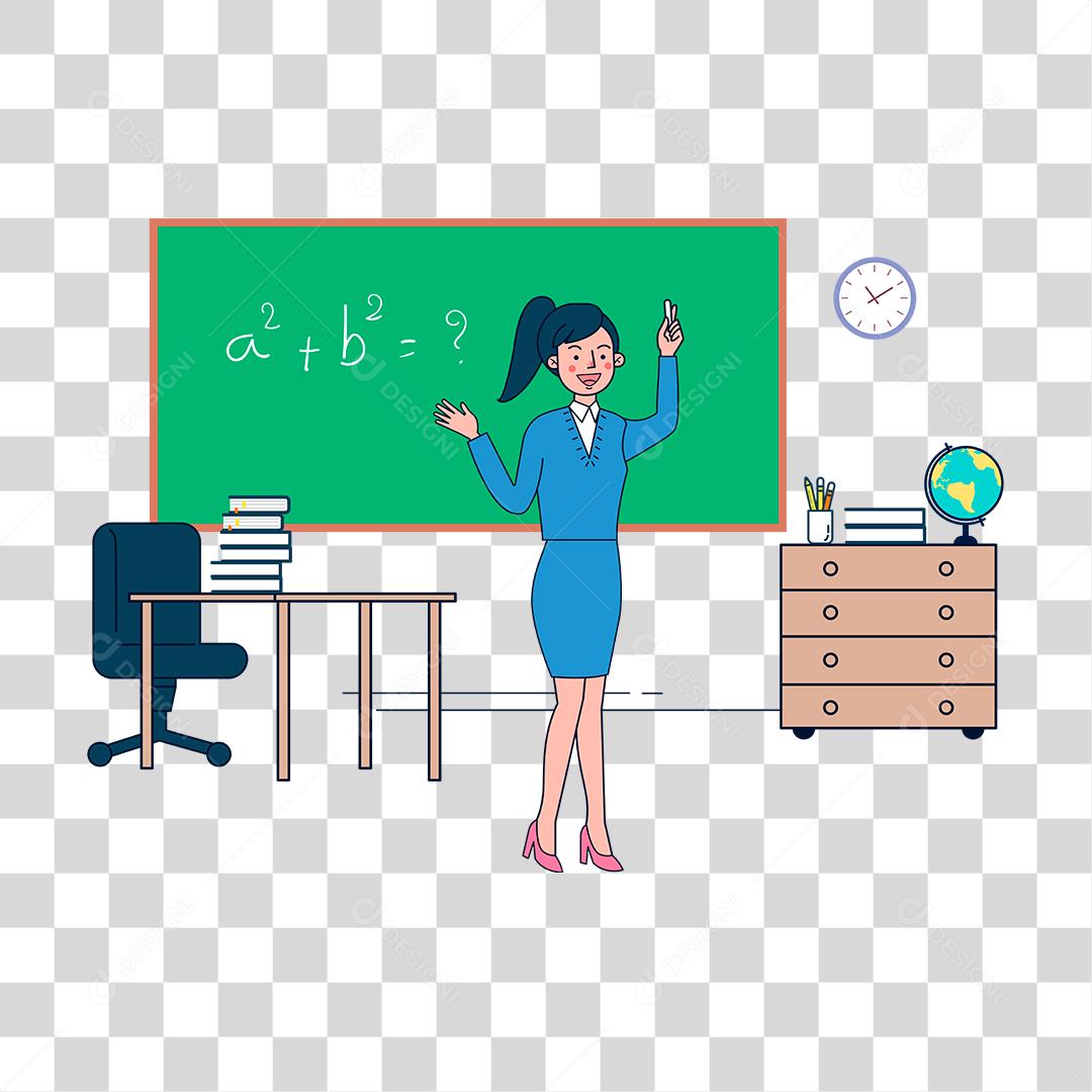 Desenho de mulher professora explicando a matéria