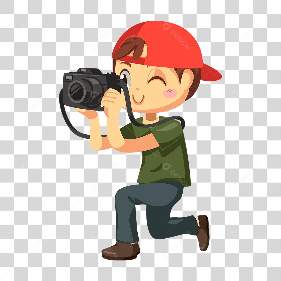 Desenho de homem segurando câmera fotográfica
