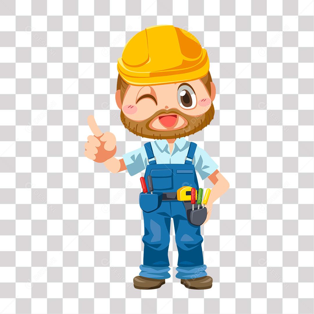 desenho de homem trabalhador de obra fazendo sinal com mão