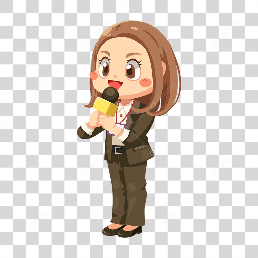 Desenho de mulher repórter