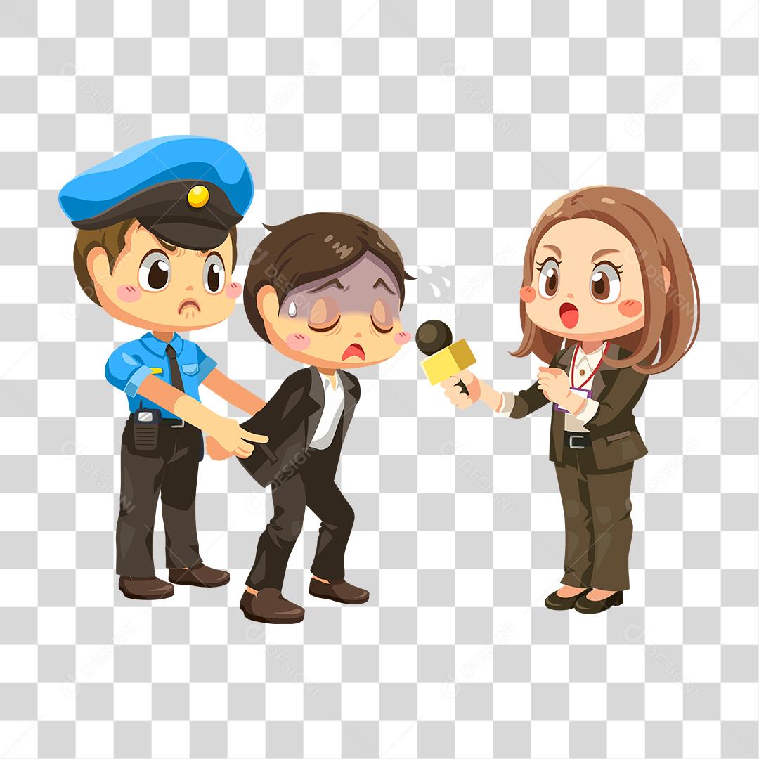 Desenho de policial prendendo bandido