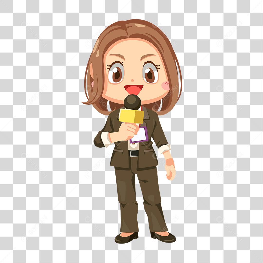 Desenho de mulher repórter