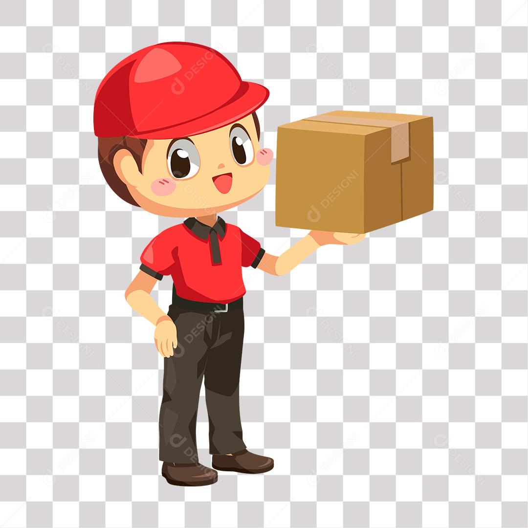 desenho de entregador com caixa de encomenda