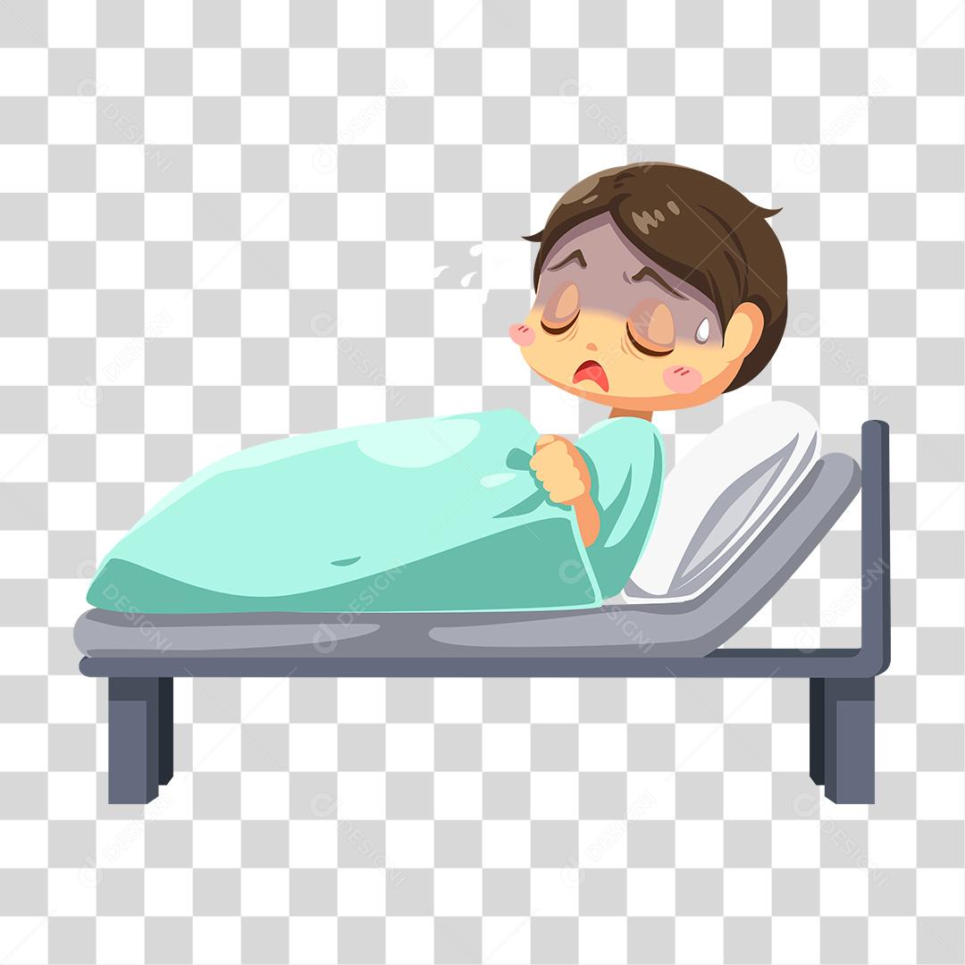 Desenho de pessoa doente deitado sobre cama hospital