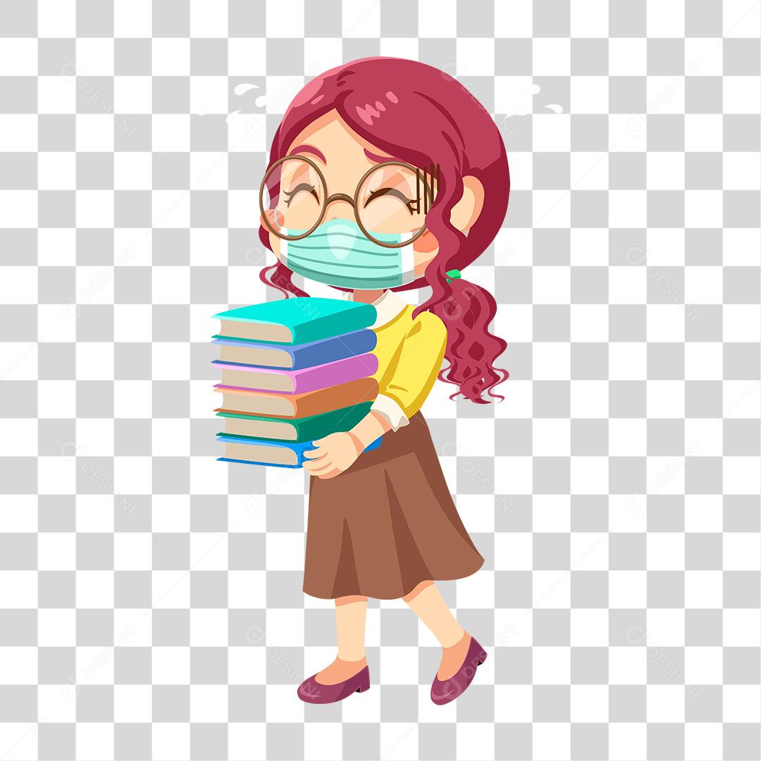 Desenho de mulher segurando livros