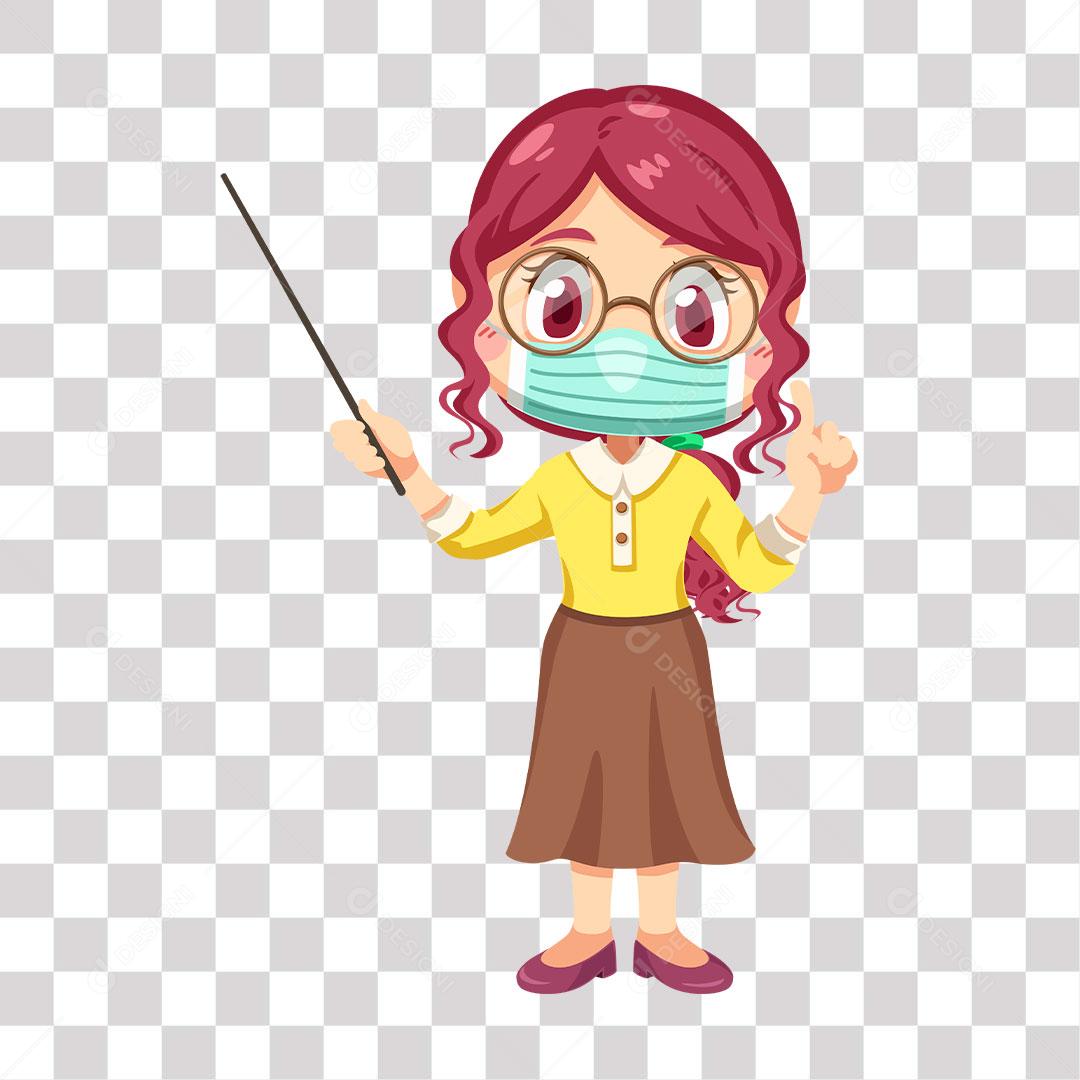 desenho de professora com mascara de proteçaõ