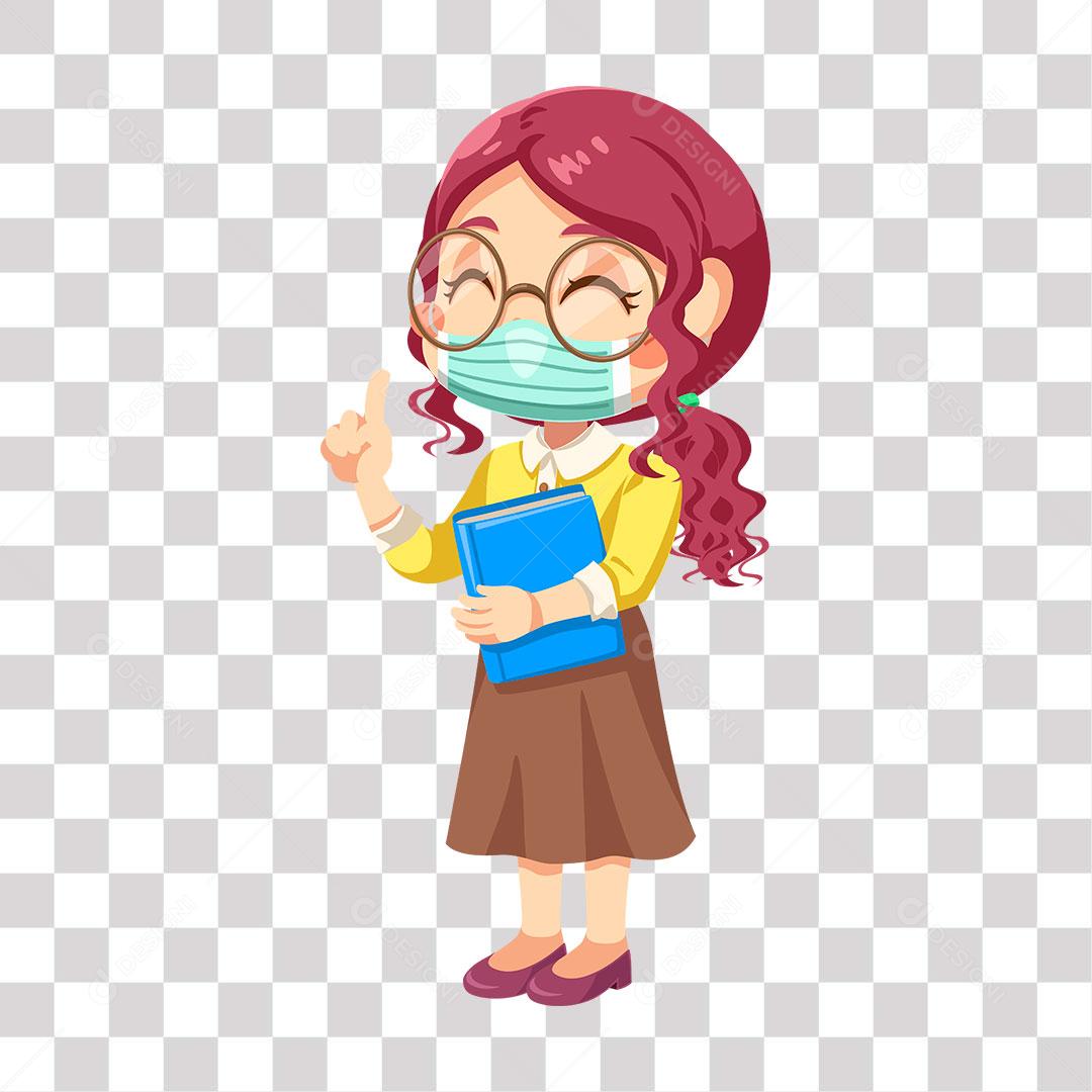 desenho de professora com mascara e caderno na mão