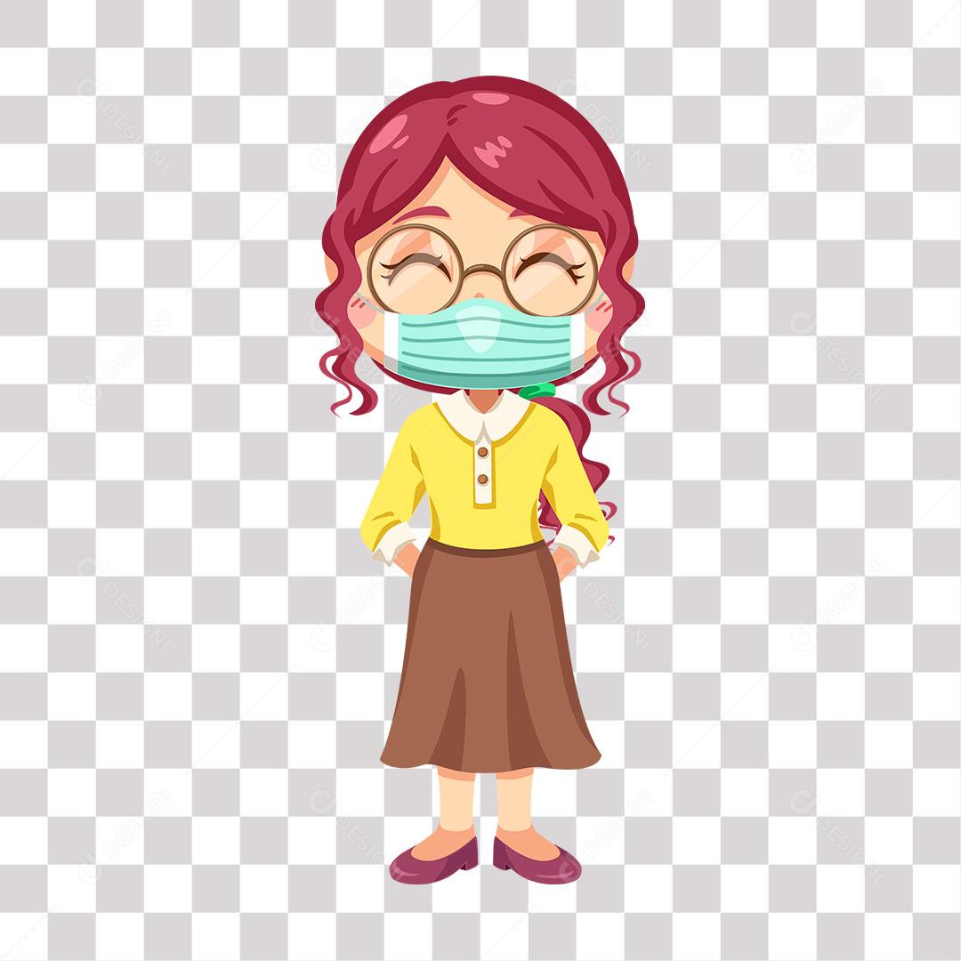 desenho de menina com mascara de proteção