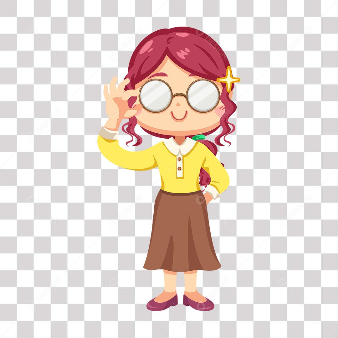 desenho de professora arrumando oculos